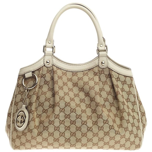 Gucci Handbags - GUCCI Beige/White GG Canvas Medium Sukey Tote Bag